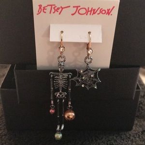 Betsey Johnson skeleton and spider web earrings Halloween